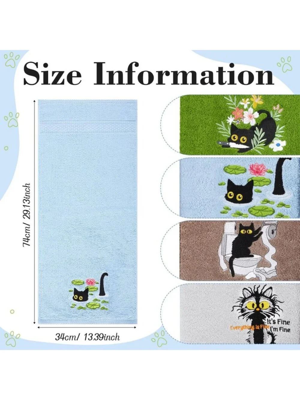 4Pcs Funny Black Cat Hand Towels - Soft Cotton Bathroom Decor & Gift